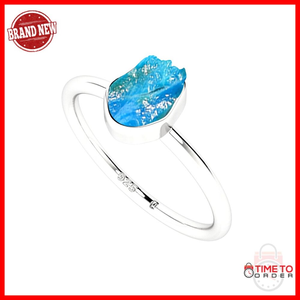 Sterling Silver Stackable Ring With Raw Peruvian Opal Gemstone, Size 7